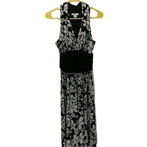 dressbarn  Black White Floral Dress Midi Size 8